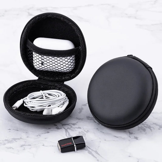 Compact PU Earphone Storage Case – Hard Case for Earbuds, Headphones & Accessories