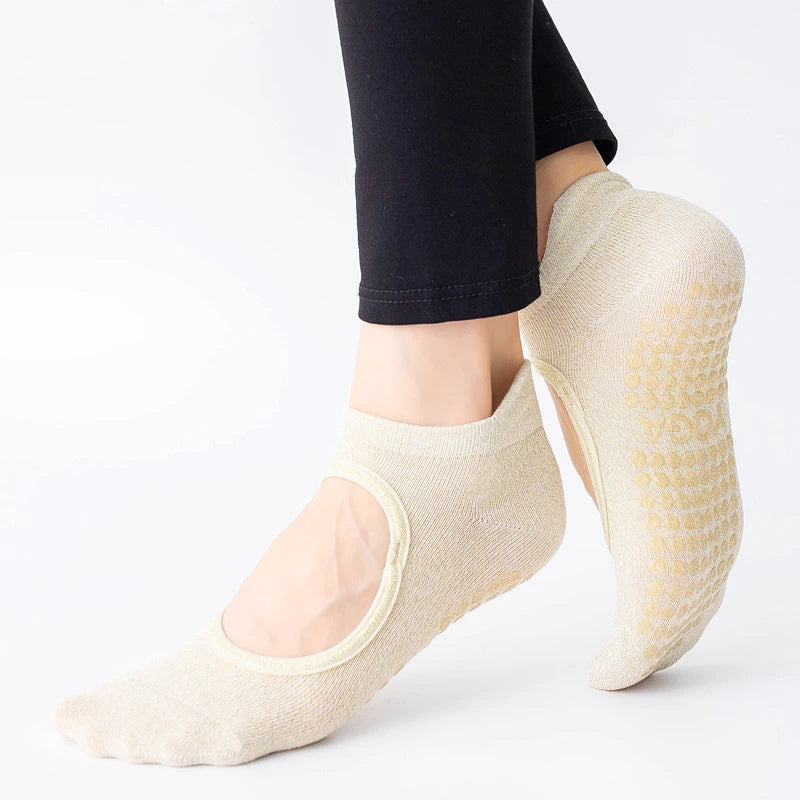 Women’s Golden Silk Glitter Yoga Socks – Breathable, Shiny Cotton Sports & Pilates Ballet Socks