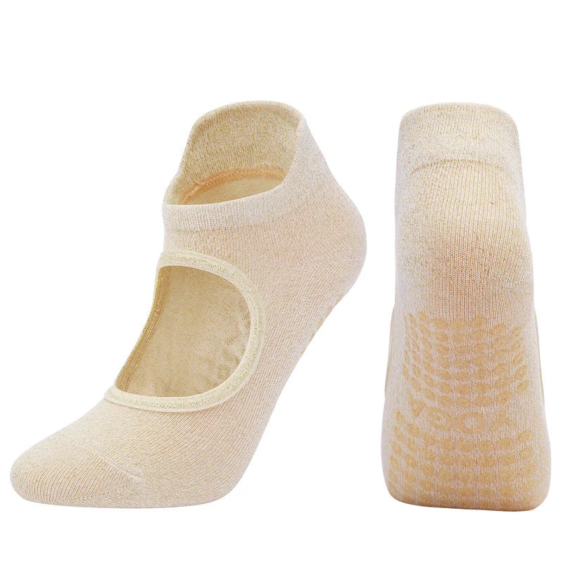 Women’s Golden Silk Glitter Yoga Socks – Breathable, Shiny Cotton Sports & Pilates Ballet Socks