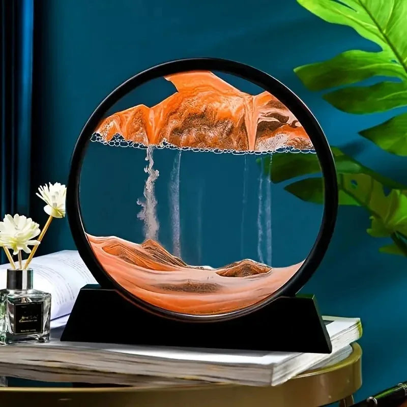 3D Hourglass Quicksand Moving Sand Art Picture Round Glass Deep Sea Sandscape - Size: 19x18 cm