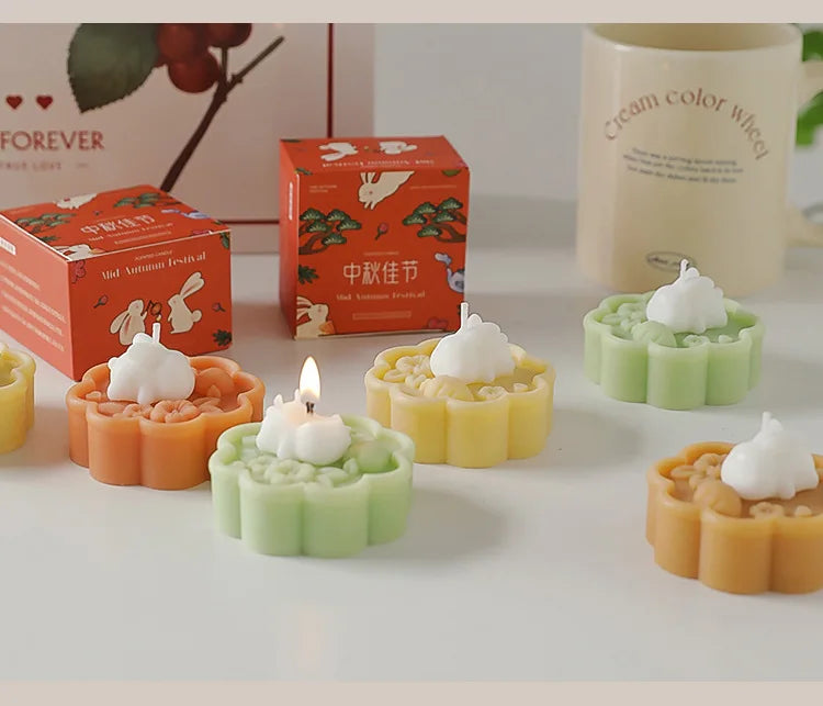 Cute Rabbit Mooncake Osmanthus Scented Candle – Perfect Gift for Mid-Autumn Festival, Relaxation, and Celebration