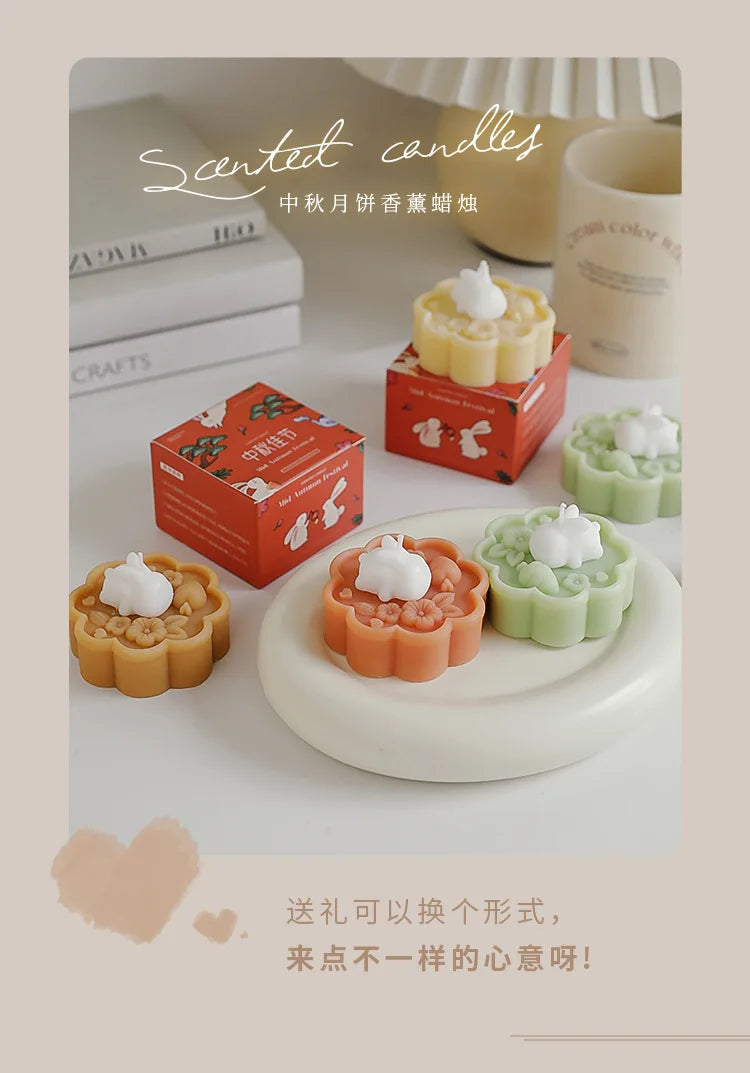 Cute Rabbit Mooncake Osmanthus Scented Candle – Perfect Gift for Mid-Autumn Festival, Relaxation, and Celebration