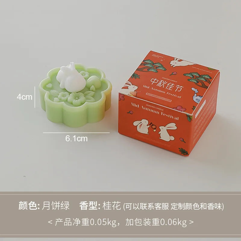 Cute Rabbit Mooncake Osmanthus Scented Candle – Perfect Gift for Mid-Autumn Festival, Relaxation, and Celebration