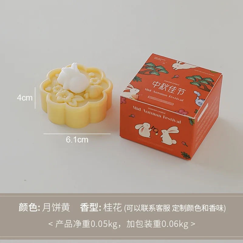 Cute Rabbit Mooncake Osmanthus Scented Candle – Perfect Gift for Mid-Autumn Festival, Relaxation, and Celebration