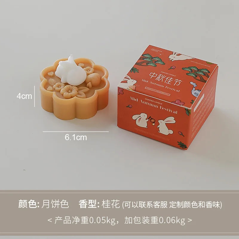 Cute Rabbit Mooncake Osmanthus Scented Candle – Perfect Gift for Mid-Autumn Festival, Relaxation, and Celebration