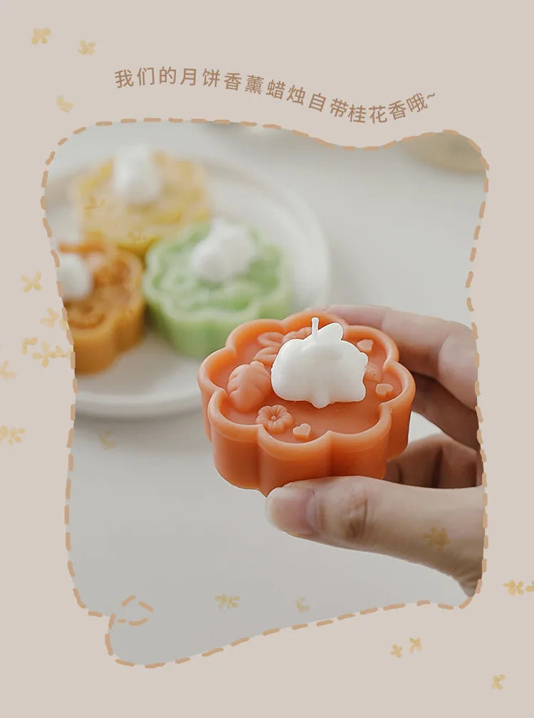 Cute Rabbit Mooncake Osmanthus Scented Candle – Perfect Gift for Mid-Autumn Festival, Relaxation, and Celebration