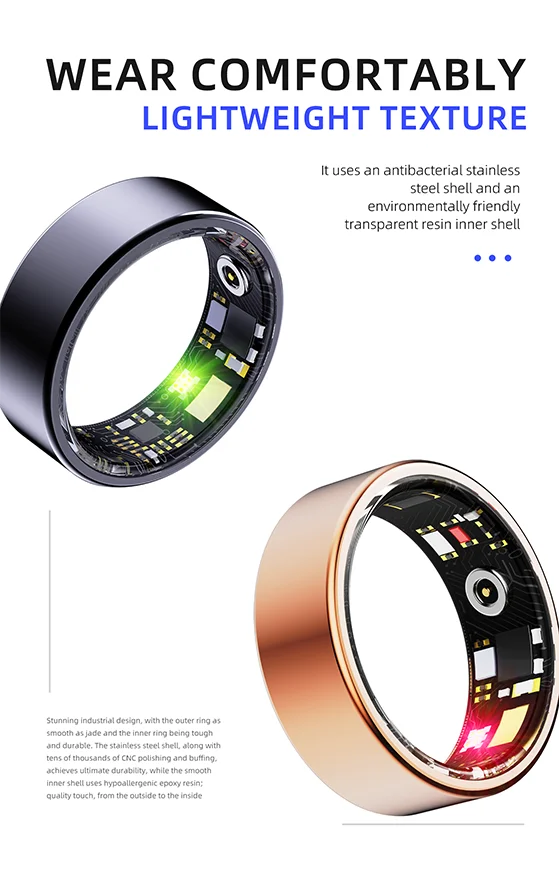 Smart Ring - Heart Rate, Health & Sleep Monitoring, IP68 Waterproof, Multi-Sport Modes, Titanium Steel Shell