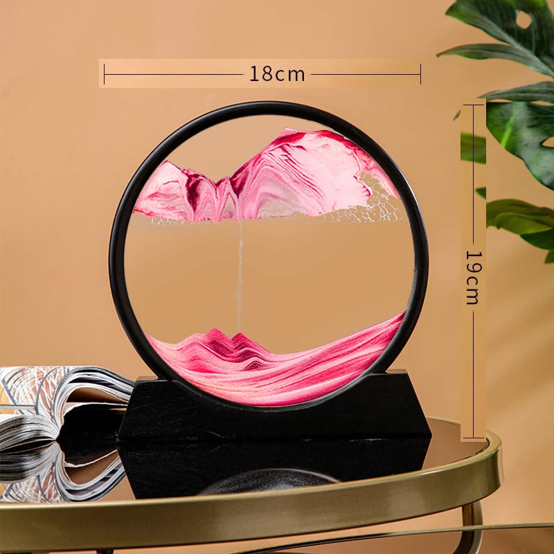 3D Hourglass Quicksand Moving Sand Art Picture Round Glass Deep Sea Sandscape - Size: 19x18 cm