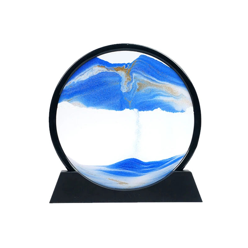 3D Hourglass Quicksand Sand Art – Deep Sea Moving Sand Picture, Round Glass Craft for Office & Home Decor