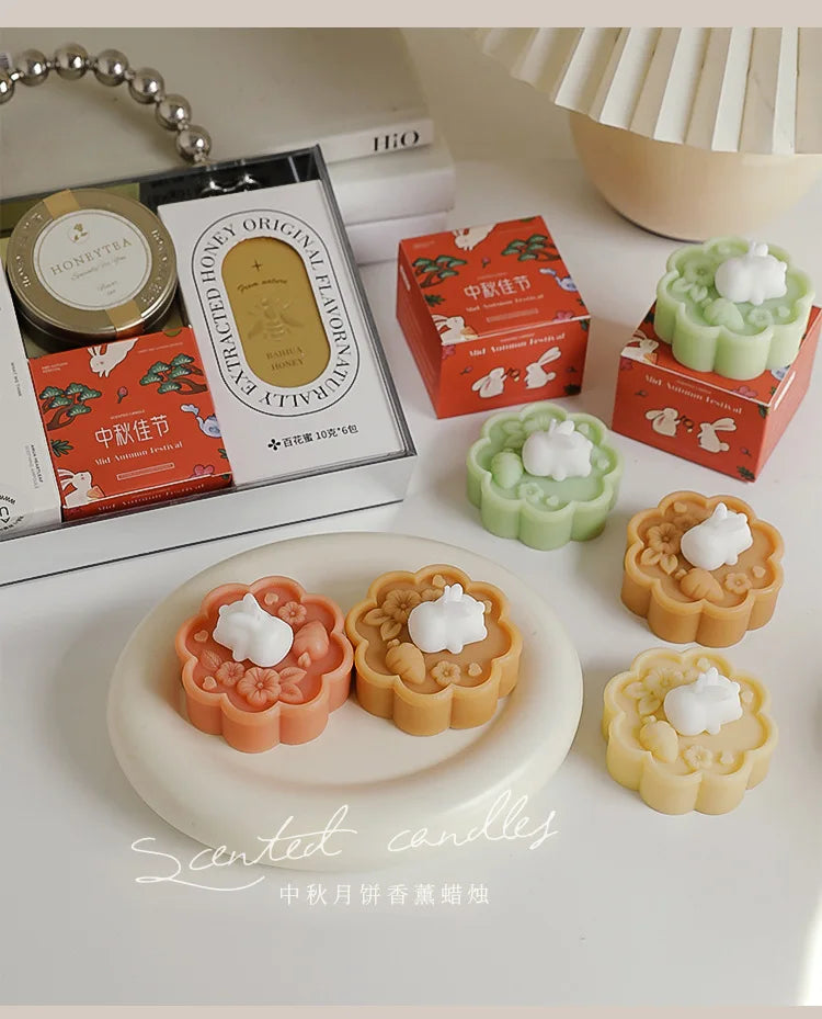 Cute Rabbit Mooncake Osmanthus Scented Candle – Perfect Gift for Mid-Autumn Festival, Relaxation, and Celebration