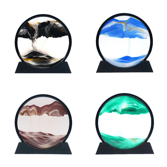 3D Hourglass Quicksand Sand Art – Deep Sea Moving Sand Picture, Round Glass Craft for Office & Home Decor