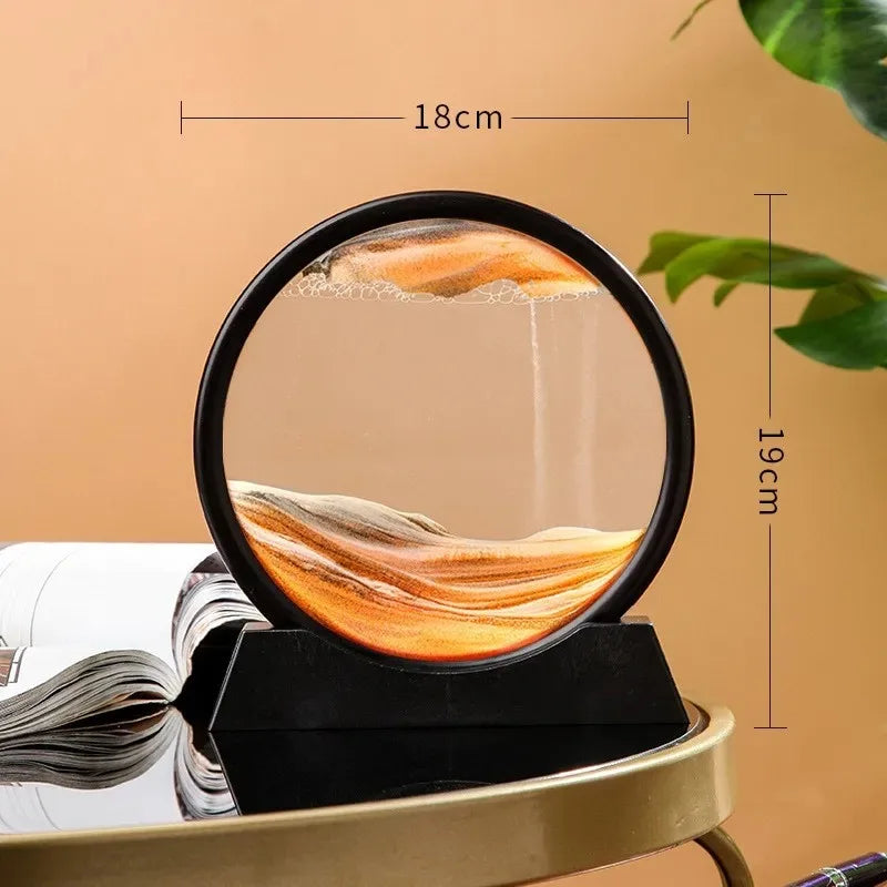 3D Hourglass Quicksand Moving Sand Art Picture Round Glass Deep Sea Sandscape - Size: 19x18 cm