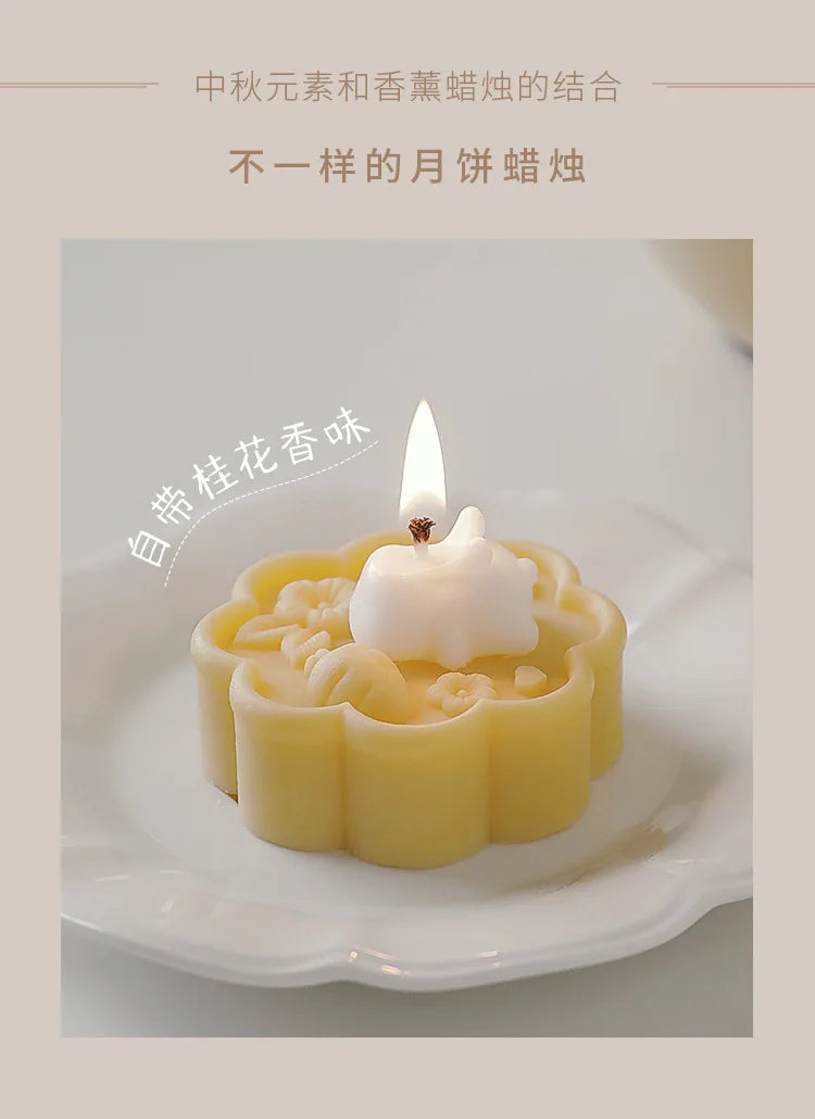 Cute Rabbit Mooncake Osmanthus Scented Candle – Perfect Gift for Mid-Autumn Festival, Relaxation, and Celebration