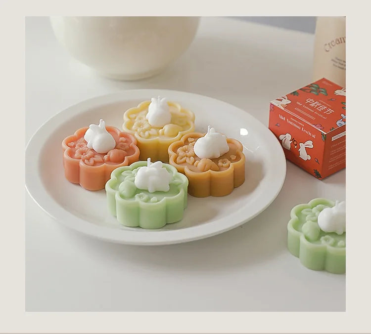 Cute Rabbit Mooncake Osmanthus Scented Candle – Perfect Gift for Mid-Autumn Festival, Relaxation, and Celebration