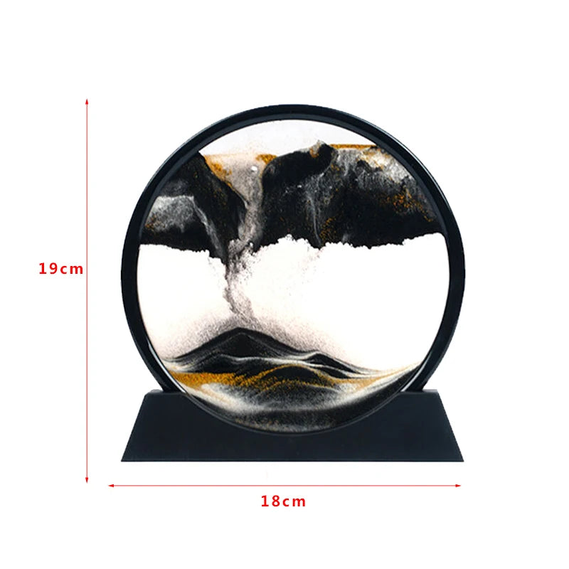 3D Hourglass Quicksand Sand Art – Deep Sea Moving Sand Picture, Round Glass Craft for Office & Home Decor