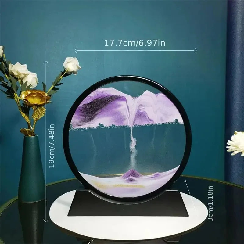 3D Hourglass Quicksand Moving Sand Art Picture Round Glass Deep Sea Sandscape - Size: 19x18 cm