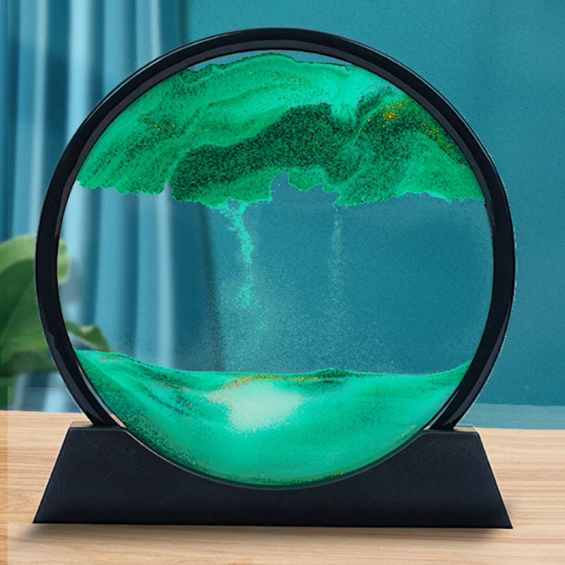 3D Hourglass Quicksand Sand Art – Deep Sea Moving Sand Picture, Round Glass Craft for Office & Home Decor