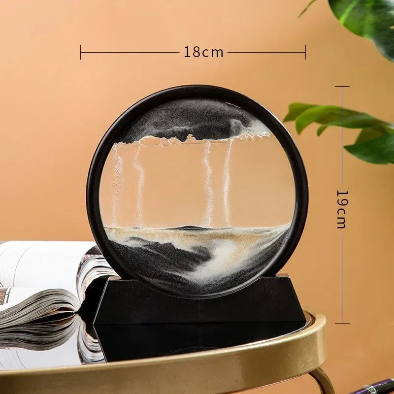 3D Hourglass Quicksand Moving Sand Art Picture Round Glass Deep Sea Sandscape - Size: 19x18 cm