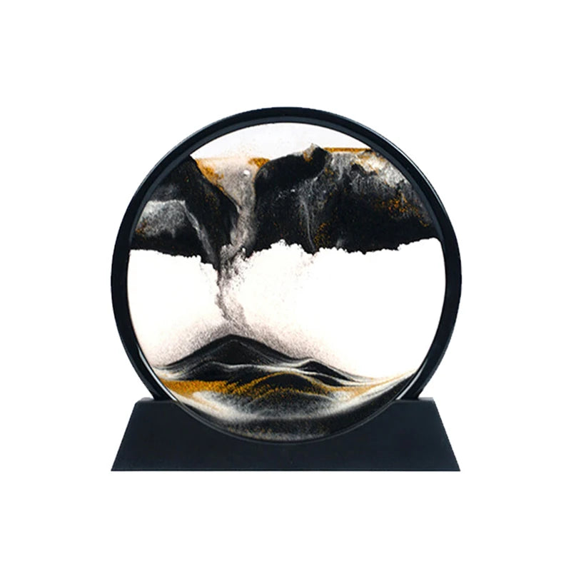 3D Hourglass Quicksand Sand Art – Deep Sea Moving Sand Picture, Round Glass Craft for Office & Home Decor