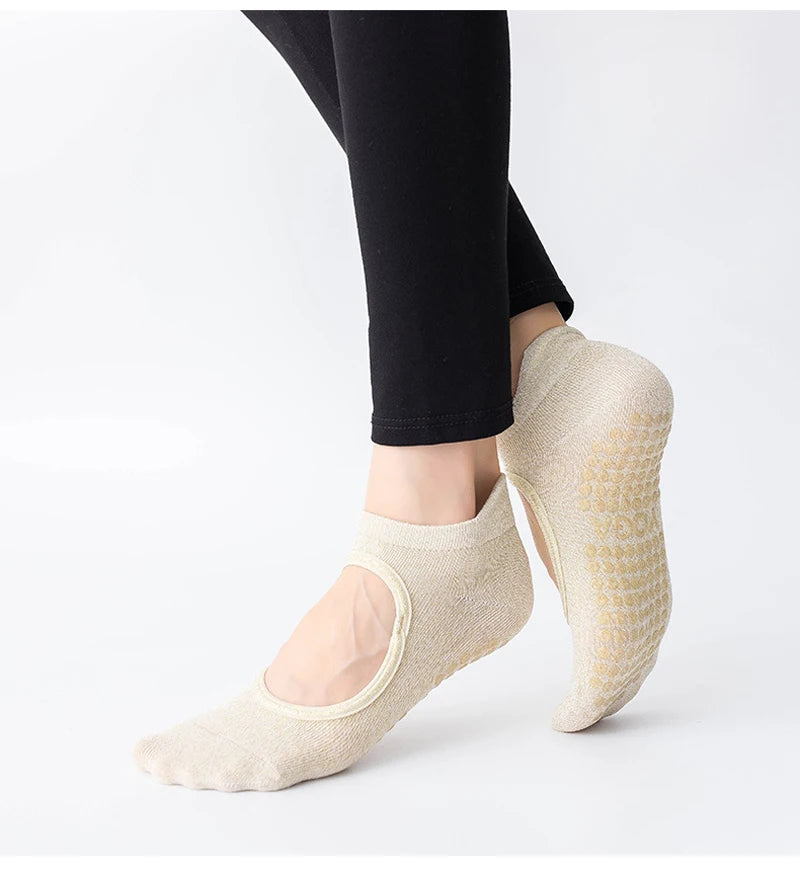 Women’s Golden Silk Glitter Yoga Socks – Breathable, Shiny Cotton Sports & Pilates Ballet Socks