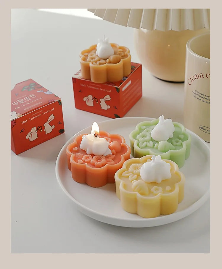 Cute Rabbit Mooncake Osmanthus Scented Candle – Perfect Gift for Mid-Autumn Festival, Relaxation, and Celebration