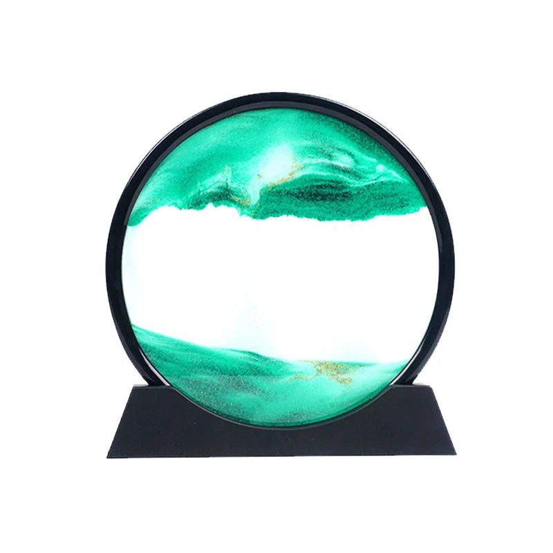 3D Hourglass Quicksand Sand Art – Deep Sea Moving Sand Picture, Round Glass Craft for Office & Home Decor