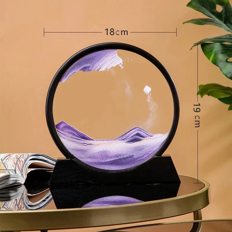 3D Hourglass Quicksand Moving Sand Art Picture Round Glass Deep Sea Sandscape - Size: 19x18 cm