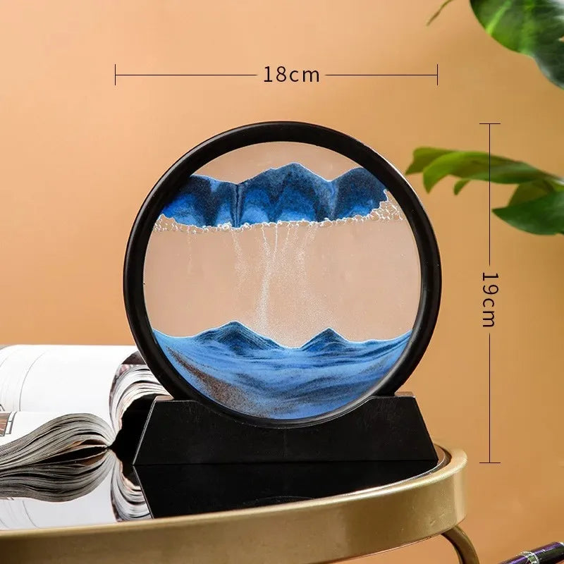 3D Hourglass Quicksand Moving Sand Art Picture Round Glass Deep Sea Sandscape - Size: 19x18 cm