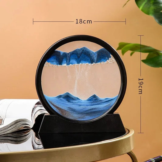 3D Hourglass Quicksand Moving Sand Art Picture Round Glass Deep Sea Sandscape - Size: 19x18 cm