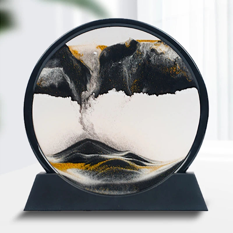 3D Hourglass Quicksand Sand Art – Deep Sea Moving Sand Picture, Round Glass Craft for Office & Home Decor