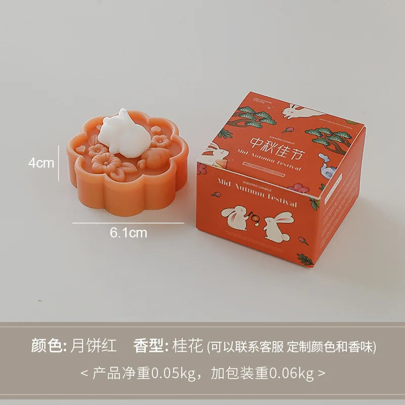 Cute Rabbit Mooncake Osmanthus Scented Candle – Perfect Gift for Mid-Autumn Festival, Relaxation, and Celebration