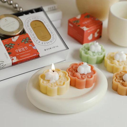 Cute Rabbit Mooncake Osmanthus Scented Candle – Perfect Gift for Mid-Autumn Festival, Relaxation, and Celebration