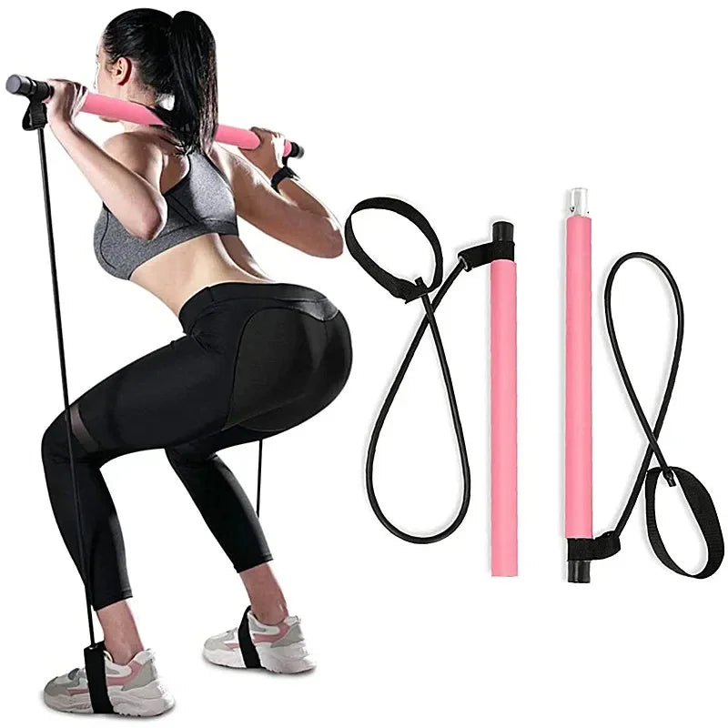 Compact Yoga Pilates Bar with Resistance Bands - Home Gym Muscle Toning & Stretching Workout Set