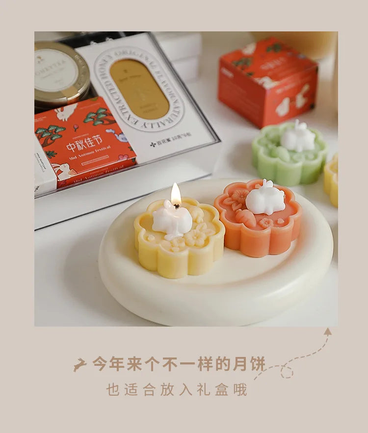 Cute Rabbit Mooncake Osmanthus Scented Candle – Perfect Gift for Mid-Autumn Festival, Relaxation, and Celebration